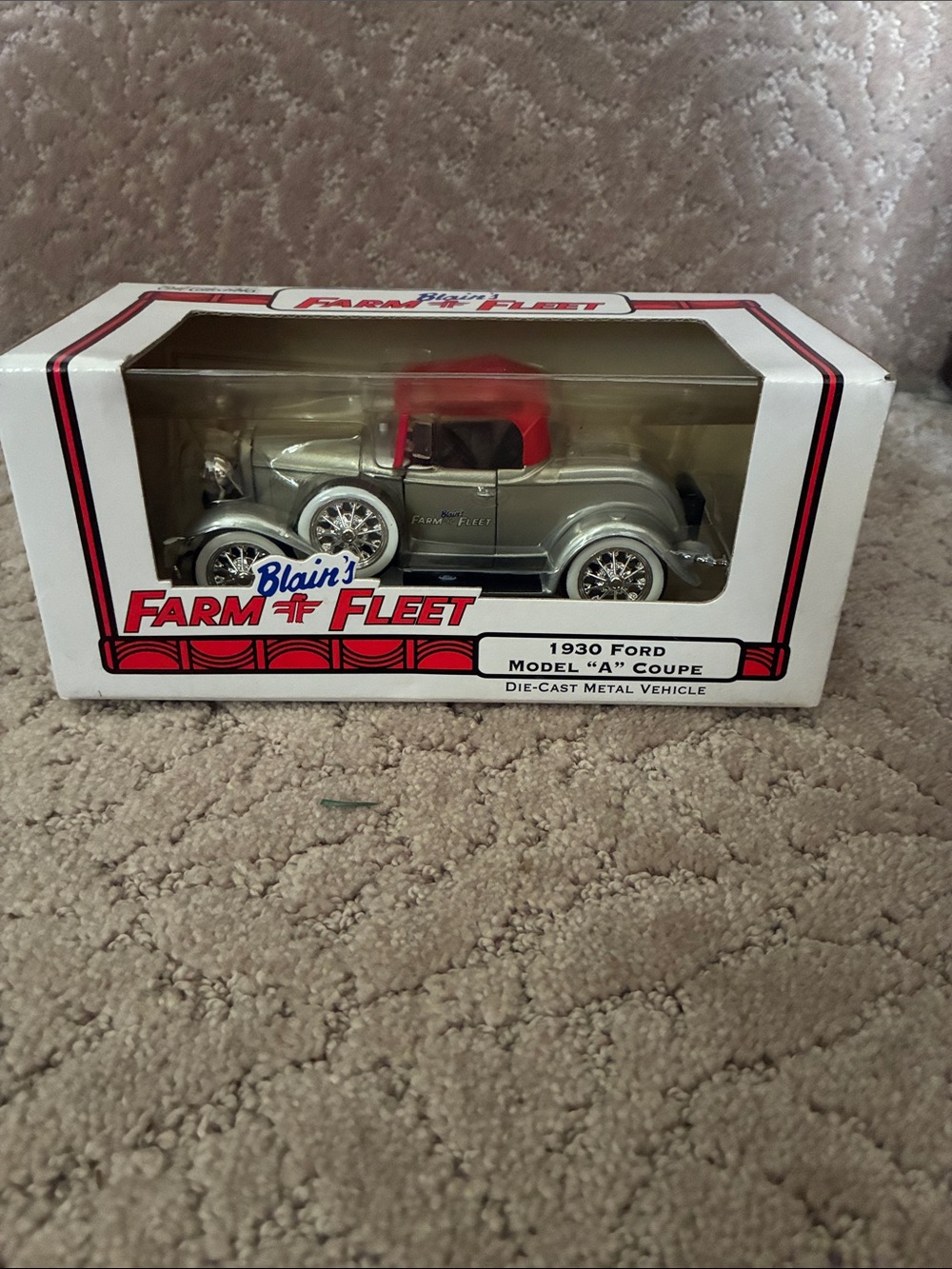 1930 Ford Model A Coupe Die-Cast Toy - Silver with Red Top